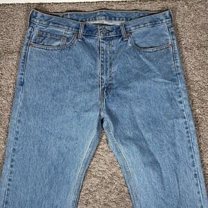 Levis Jeans Mens 38x29 Blue 505 Denim Pants Washed Out Regular Straight Workwear